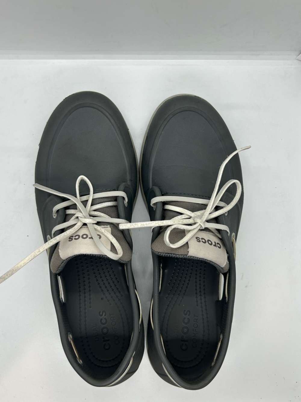 Crocs Classic Boat Shoe Mens Slate Grey White Nautical Deck Shoes Outdoor Sz 11 - Picture 7 of 9
